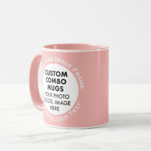Mug Cadre Rond 2 x Photo + Texte Jaune Combo Personnal
