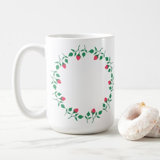Mug Cadre rond fleuri avec fleurs roses (Avec donut)
