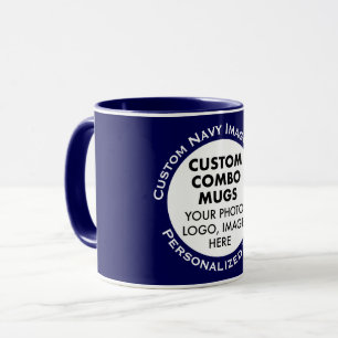 Mug Cadre Rond Photo + Texte Bleu Marine Combo Personn