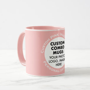 Mug Cadre Rond Photo + Texte Rose Bleu Combo Personnal