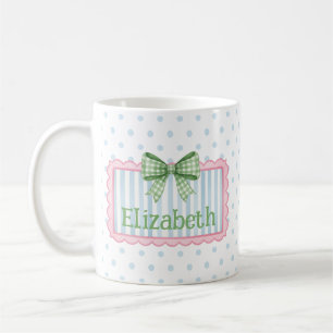 Mug Cadre rose et bleu avec un nœud en vichy vert