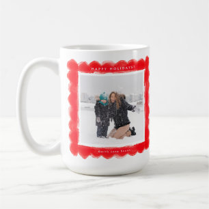 Mug cadre rouge rétro moderne audacieux deux photos no