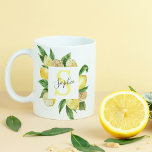 Mug Cadres et Feuilles de citrons jaunes modernes avec<br><div class="desc">Cadres et Feuilles de citrons jaunes modernes avec nom</div>