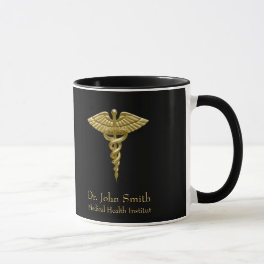 Mug Caducée d'or Médicale sur le noir (Droite)