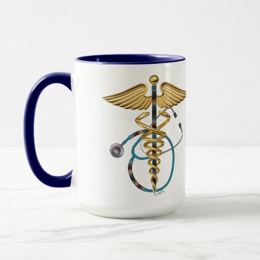 Mug Caduceus avec Stethoscope perlé Bleu et blanc (Gauche)