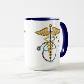 Mug Caduceus avec Stethoscope perlé Bleu et blanc (Devant droit)