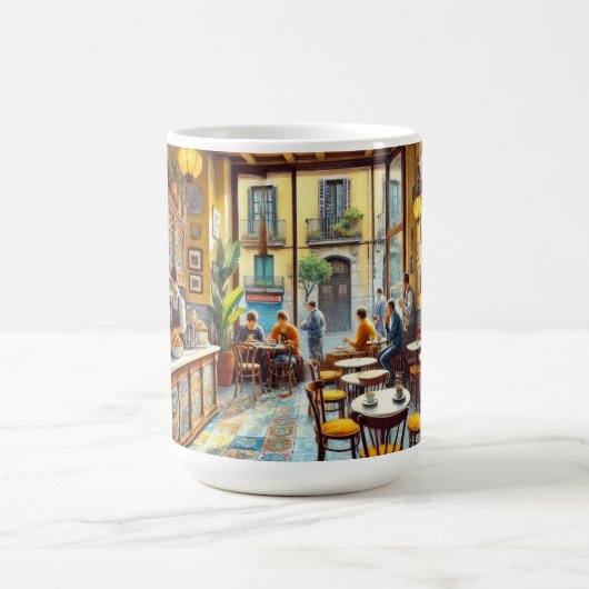 Mug Café à Barcelone Espagne peinture aquarelle (Centre)