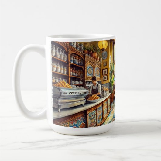 Mug Café à Barcelone Espagne peinture aquarelle (Gauche)