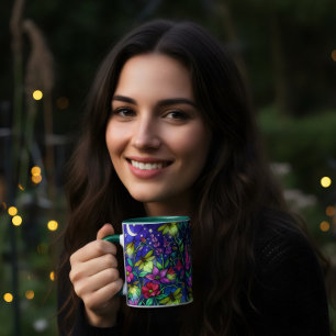 Mug café abeille florale de style vitrail