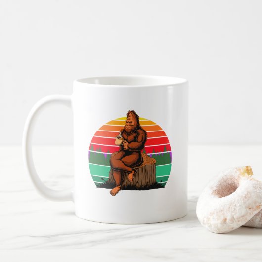 Mug Café avec Bigfoot Sasquatch Cadeau Drôle (Avec donut)