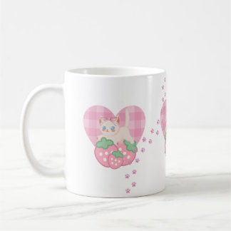 Mug Café avec Chat Mignon & Cœur Rose Fraise - Ka