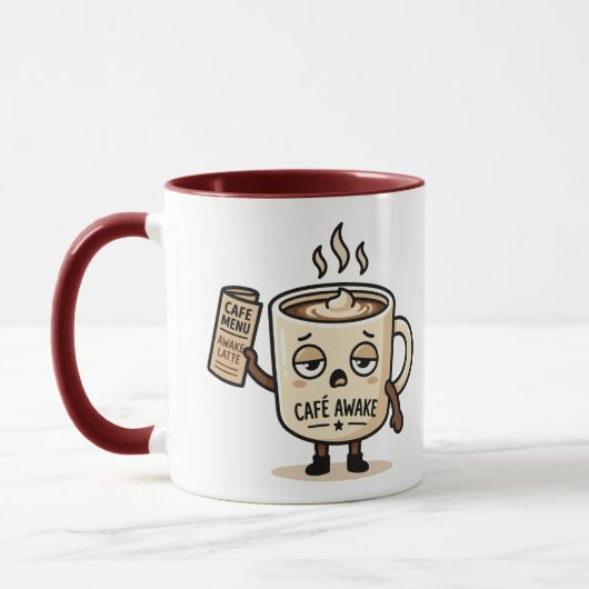 Mug Café Awake Cute Sleepy Coffee Mascot Illustration (Gauche)