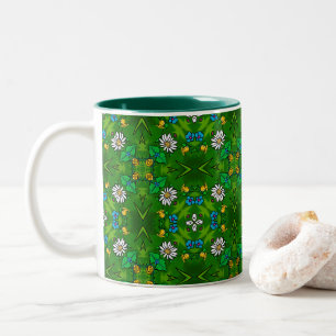 Mug Café Bicolore à Marguerites sur Fond Vert