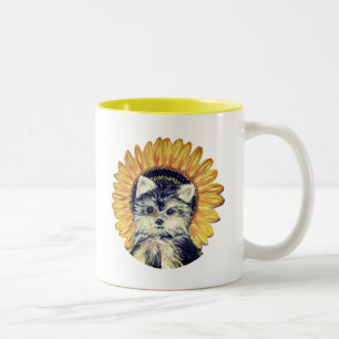 Mug Café Bicolore avec Chiot Yorkie Mignon