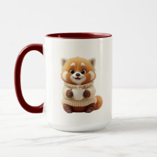 Mug Café Bicolore avec Panda Rouge Mignon en Pull
