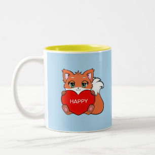 Mug Café Bicolore avec Renardeau Mignon et Cœur