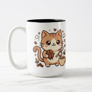 Mug Café Bicolore Chat Mignon Cuillère & Haricot