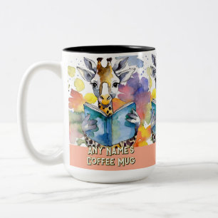 Mug Café Bicolore Girafe Lisant le Gros Livre