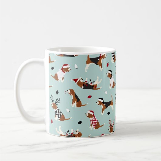 Mug café bleu Beagle de Noël (Gauche)