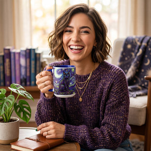 Mug café chat étoilé de style vitrail