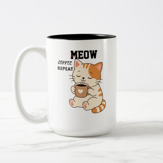 Mug Café Chat Mignon Répéter – Amour de Chat Drôle (Gauche)