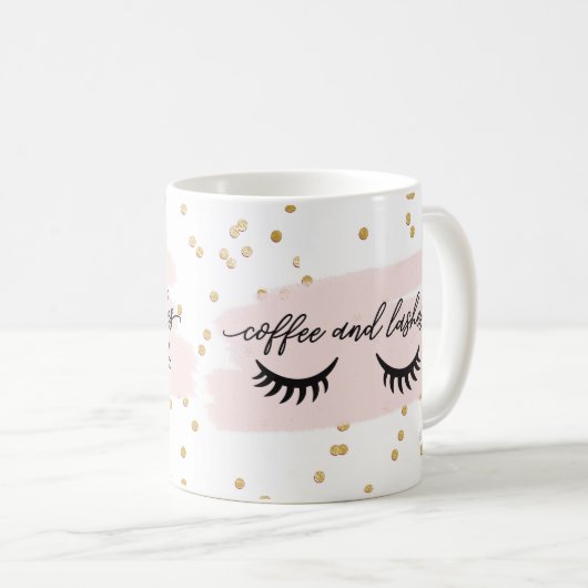 Mug Café Chic Blush et Lashes Or avec nom (Devant droit)