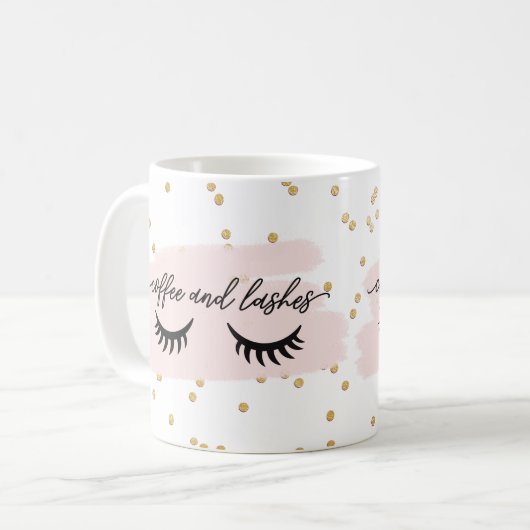 Mug Café Chic Blush et Lashes Or avec nom (Devant gauche)