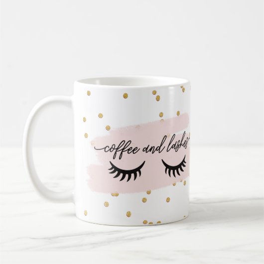 Mug Café Chic Blush et Lashes Or avec nom (Gauche)