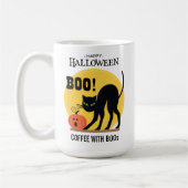 Mug Café Citrouille de chat noir avec Halloween Boos (Gauche)