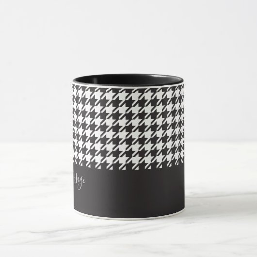 Mug Café classique moderne noir et blanc Houndstooth (Centre)