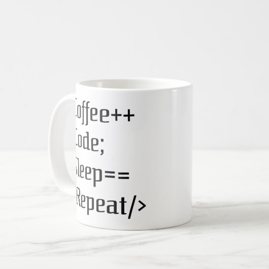Mug Café++ Code ; Veille==Répéter | Funny Programmer Q (Devant gauche)