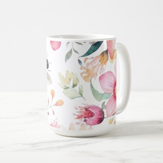 Mug Café d'abeille et de fleurs (Devant droit)