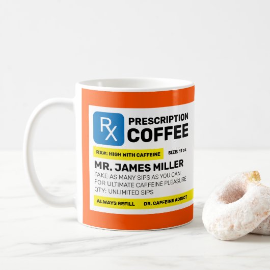Mug Café de prescription drôle personnalisé (Avec donut)