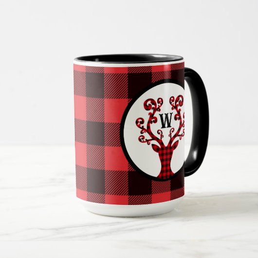 Mug Café de vacances Monogramme Plaid Reindeer (Devant droit)