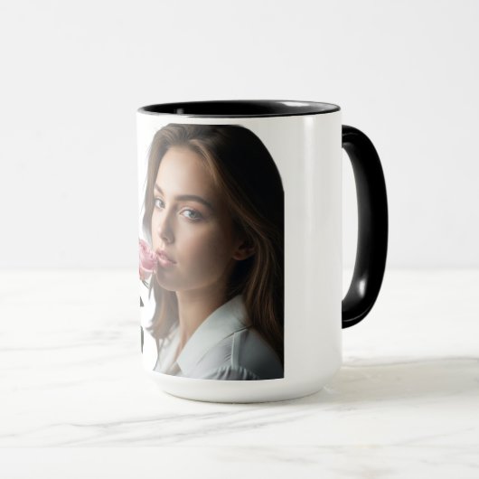 Mug Café Deux Tons Portrait Rose Douce Esthétique (Devant droit)