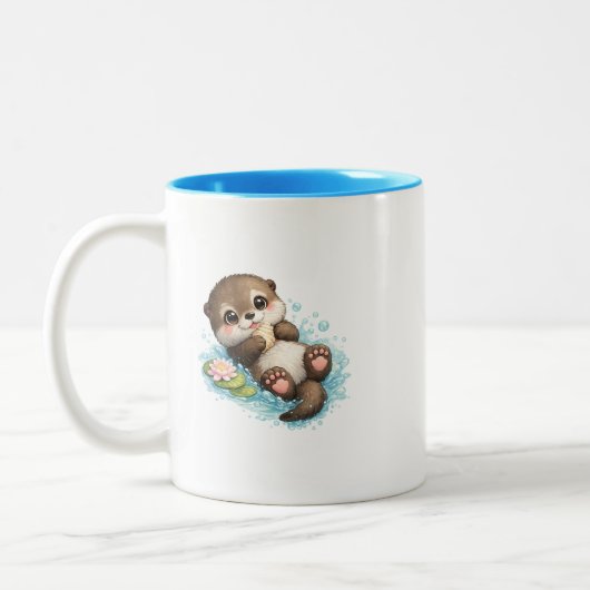 Mug Café Double Face avec une Douce Loutre Bébé Fl (Gauche)