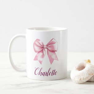 Mug Café Élégant Ruban Rose & Nom