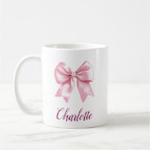 Mug Café Élégant Ruban Rose & Nom (Gauche)