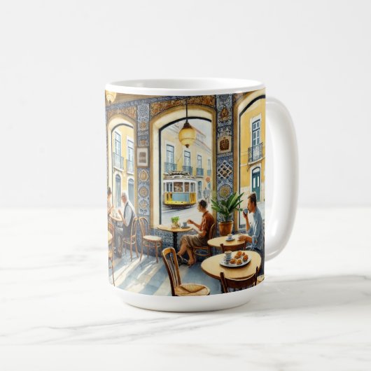 Mug Café en tramway jaune Lisbonne Aquarelle (Devant droit)