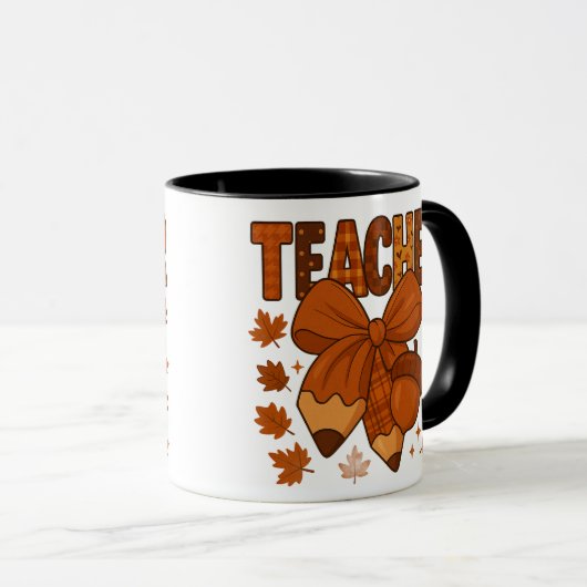 Mug café enseignant d'automne - Bow Plaid d'automn (Devant droit)