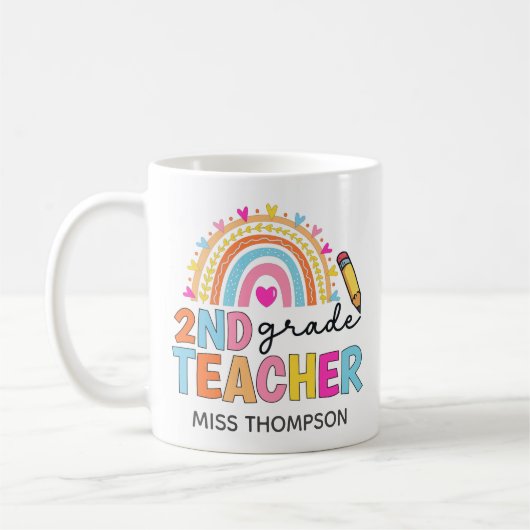 Mug café enseignant de 2e année Rainbow (Gauche)