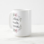 Mug Café. Enseigner. Recommencer. - Enseignant Floral (Devant gauche)