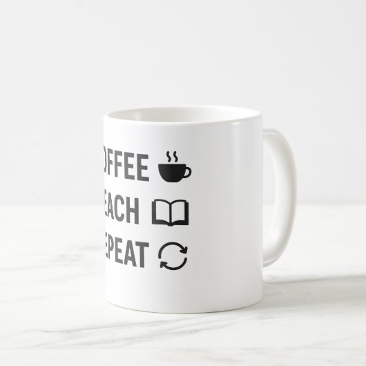 Mug Café → Enseigner → Répéter - Drôle Citation de l'e (Devant droit)