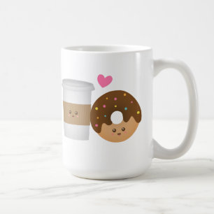 Mug Café et beignet mignons dans l'amour, paire