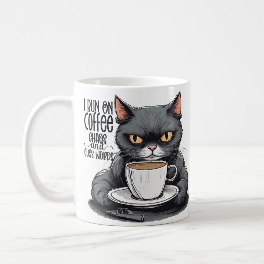 Mug Café et Chaos, Chat, Humour de chat et de café (Gauche)