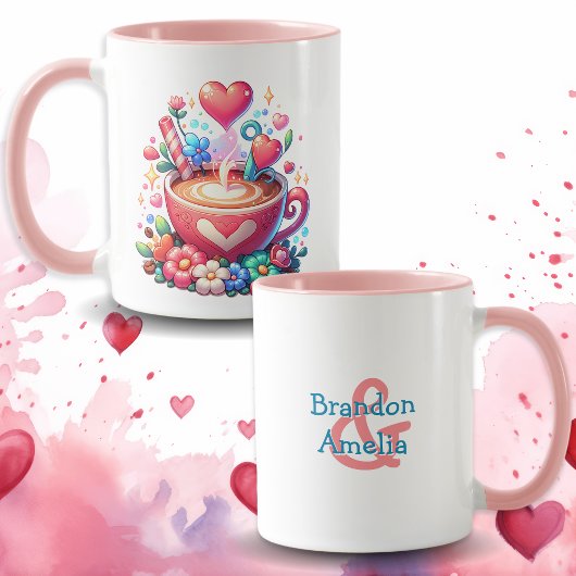 Mug Café et Coeurs Whimsical Personnalisés