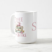 Mug Café et Livres Floral Monogramme (Devant gauche)