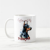 Mug Café et mon Doberman Noirs mignon / Personnaliser  (Gauche)