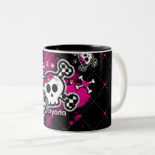 Mug Café Filles Crâne & Os Coeurs Roses (Devant droit)