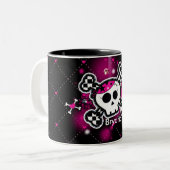Mug Café Filles Crâne & Os Coeurs Roses (Devant gauche)